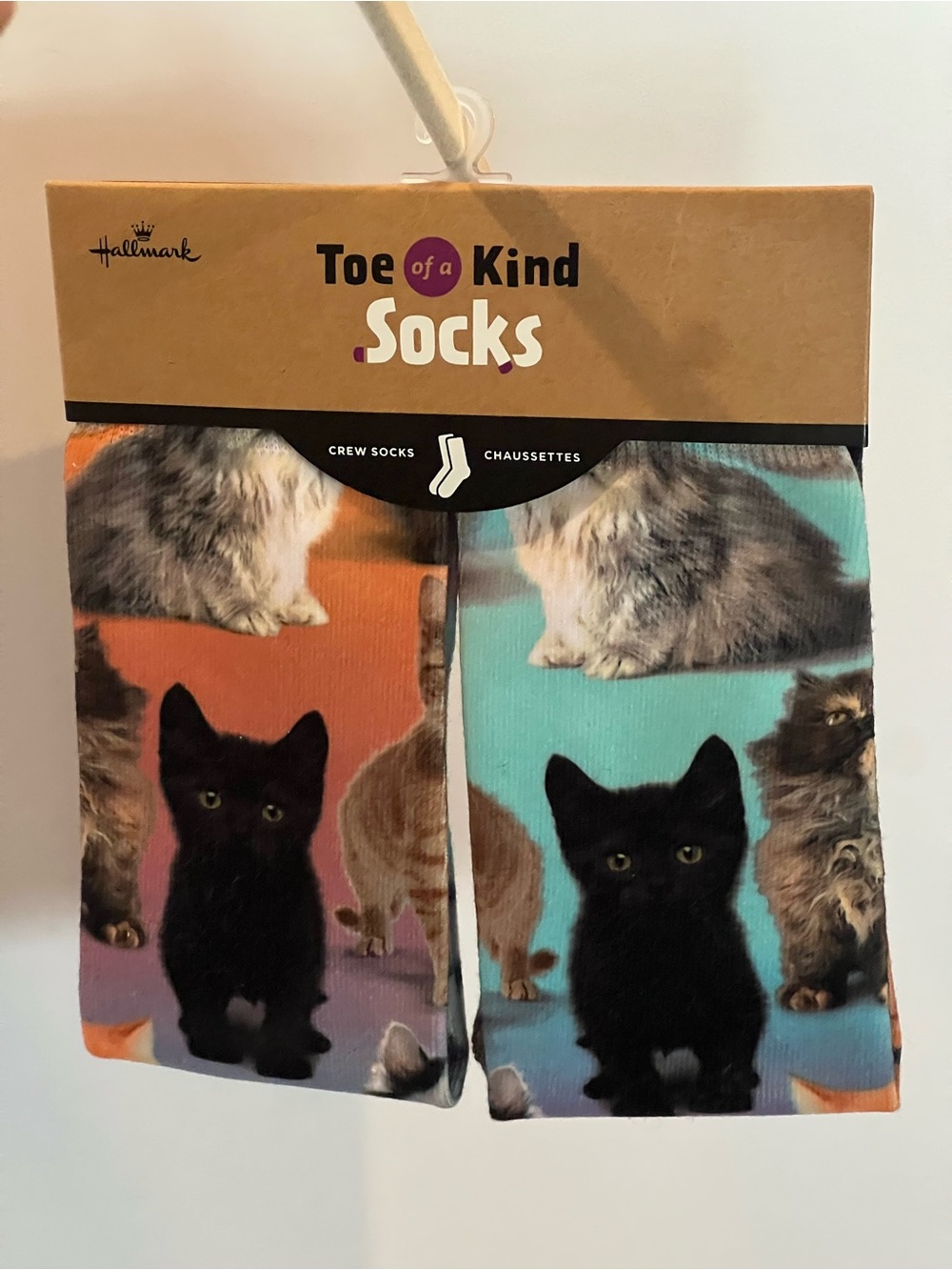 Hallmark Multicolor Cat Crew Socks - Orange & Teal Panels
